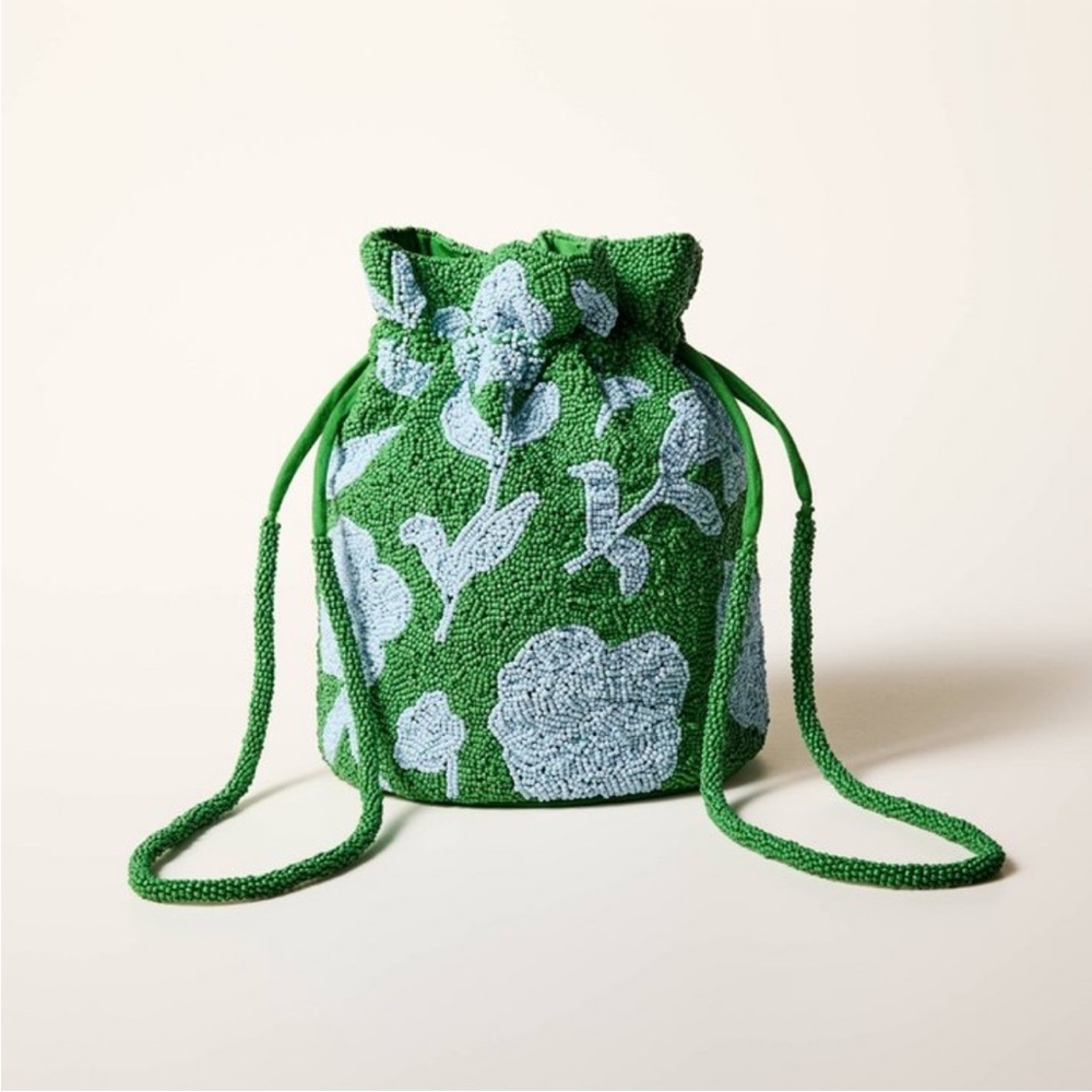 Kate Spade x Target Green and Blue Floral Women's Beaded Drawstring Bag